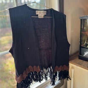 Maggy London Black Vest with Brown Fringe